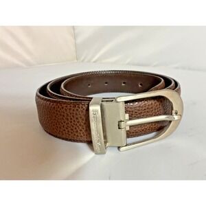 Ermenegildo Zegna Men's Dress Belt 40 Pebbled Leather Brown Silver Buckle Italy